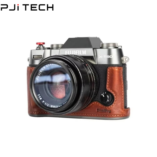 For FUJIFILM X-T50 SmallRig 4710 Leather Half Case Kit with Shoulder Strap Built-in Grip 1/4"-20 Tripod Mount