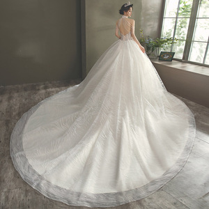 <span class=keywords><strong>2021</strong></span> été AL0954 robe de mariée de luxe blanc robe de mariée licou cou traînant Cour Style grande taille cristal maître mariage - Product Image 6