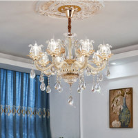 Candelabros de lujo europeos Villa decorativa luces colgantes con velas flor taza Francia lámpara de techo para sala de estar comedor