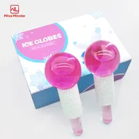 Economic 2 pcs Pack Magic Ice Ball Globes for Facial Skin Treatment Revitalizing Lifting Tightening Glass Ice Globes Roller Pink