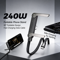 Support de téléphone avec câble de charge rapide 240W et support métallique pliable, câble de données Type C pour appareils mobiles intelligents