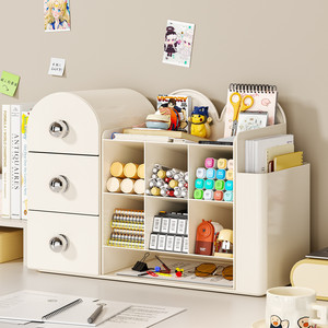 Desktop Storage Box <b>With</b> Partitions 2 In 1 Stationery Organizer For <b>Desk</b> <b>Drawer</b> Organizing Yellow White Blue - Product Image 2