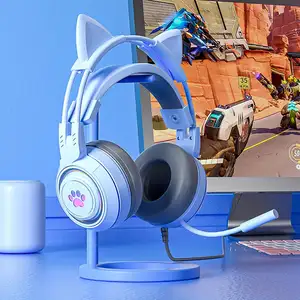 Auriculares con cable RGB con iluminación RGB, micrófono omnidireccional, auriculares para ordenador con bonita oreja de gato para e-sport