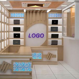 Wooden <b>Wall</b>-<b>Mounted</b> Laptop <b>Display</b> Design for Retail Electronics & Computer Shops Electronic Accessories Store Design - Product Image 1