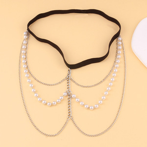 Women's Multi Layer Pearl Leg <b>Chain</b> Elastic <b>Rope</b> Body Jewelry Party Fashion Accessory - Product Image 3