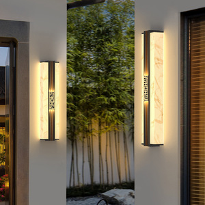 Lámparas Solares de Pared para Exteriores, Estilo Chino Moderno, Imitación Mármol, Acero Inoxidable, IP65, Lámpara para Poste de Villa - Product Image 2
