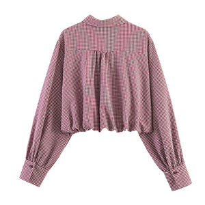 GX12029 Blouse <span class=keywords><strong>Femme</strong></span> Décontractée à Manches Longues Col Rabattu à <span class=keywords><strong>Carreaux</strong></span> Style Urbain Printemps Automne – Vêtement Tendance pour Vendeurs - Product Image 4