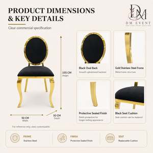 Wholesale <b>Gold</b> Stainless Steel Oval Back Banquet <b>Chair</b> with Black Upholstery and Curved <b>Legs</b> for Wedding Events - Product Image 5