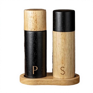 Moulin à sel et poivre semi-automatique en bois avec logo personnalisé, réglage de la grosseur, rechargeable, écologique, ensemble de moulins à poivre manuels avec plateau - Product Image 4