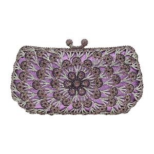Pochette de soirée florale en strass pour femmes, avec bandoulière en chaîne, sac à main de cocktail scintillant perlé, doré - Product Image 1