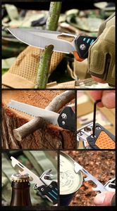 Tragbares Outdoor 13-in-1 Edelstahl-Klappmesser <span class=keywords><strong>mit</strong></span> Magnetischem Bit-Halter, Nagelzieher, DIY Industrie-Schraubendreher und Säge OEM - Product Image 3