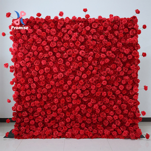 Panel de Pared de Flores Artificiales de Seda 3D de Rosas Rojas de 8 pies x 8 pies - Nunca se Desvanece - Product Image 1