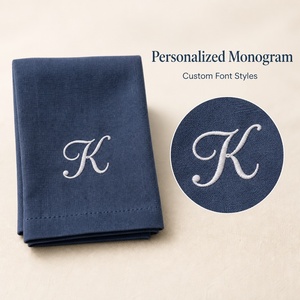 Custom Handmade Embroidered Cotton <b>Napkins</b> Monogram Square Table <b>Linens</b> Classic Home Decor 100% <b>Linen</b> <b>Scalloped</b> Edge Durable - Product Image 5
