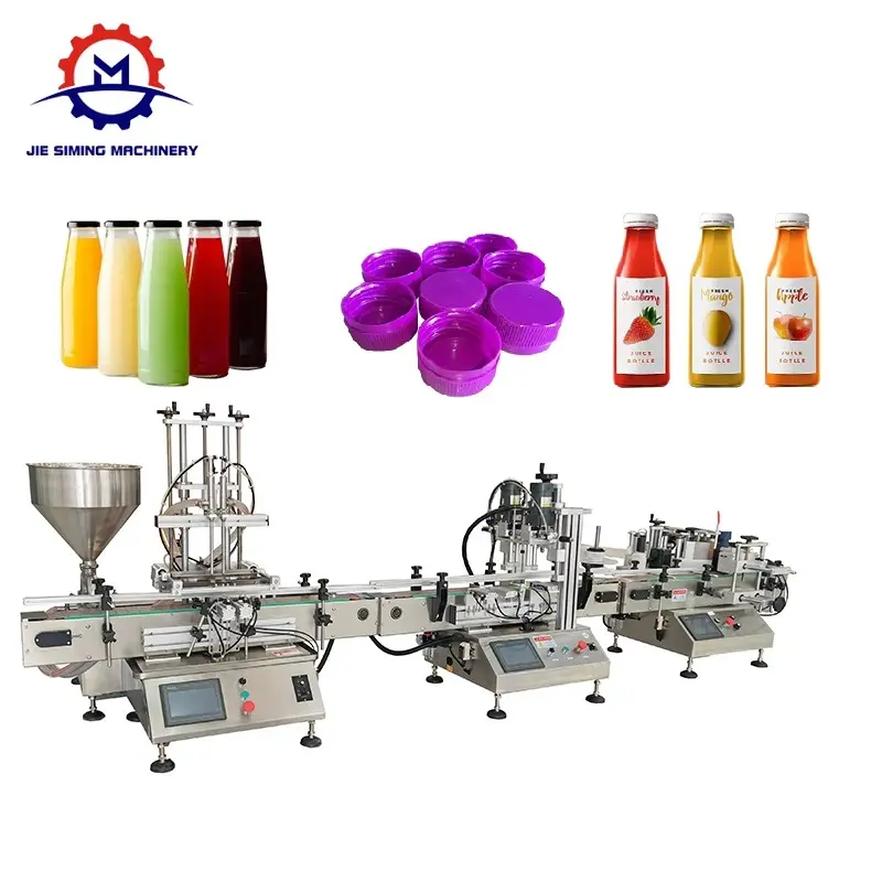 Linha de produção automática de máquina de rotulagem e tampagem de garrafas de pasta de pistão JSM para mesa