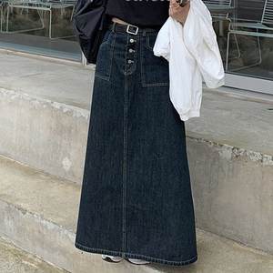 Jupe en jean A-line taille haute personnalisée pour femmes Robe en jean délavé bleu Jupe décontractée taille plus personnalisable - Product Image 6