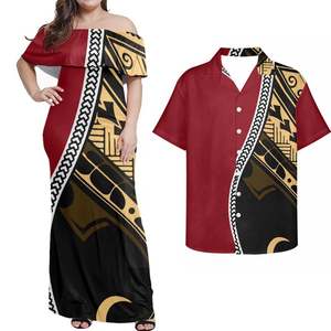 Vestito Lungo Elegante da Donna con Spalle Scoperte e Volant, Design Floreale Samoano 'Love U', Taglia 7XL, Personalizzabile - Product Image 4