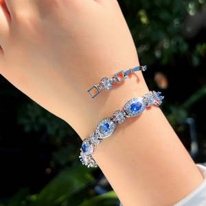 Pulsera de Cadena de Lujo con Circonitas Cúbicas Ovaladas Azules, Rosas y Blancas para Hombre y Mujer, Joyería de Circonitas para Uso Diario, Citas y Regalos Especiales - Product Image 2