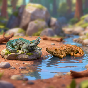 Statuette de crocodile miniature en résine, figurines d'animaux pour la décoration de pelouse, jardin et bonsaï, accessoires en sachet surprise - Product Image 2