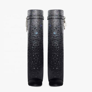 Lock Shark Wedge Heels Overlay Long <b>Boots</b> Knee High Booties Women Round Toe Bling Diamonds Pants Shoes for Lady - Product Image 4