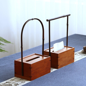 Bamboo Tissue <b>Box</b> Portable Tea Room Minimalist Zen Style Living Room Pull Out Tissues - Product Image 2