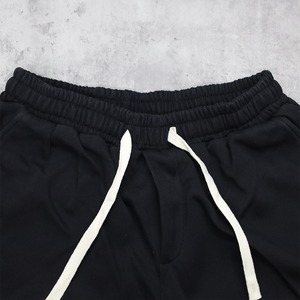 Shorts en coton noir délavé pour hommes, avec cordon de serrage, poche zippée, tricoté, décontracté, vintage, streetwear, OEM ODM - Product Image 3