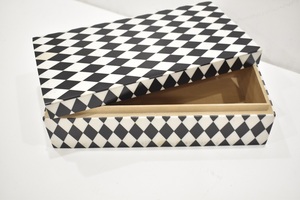 Luxury <b>Black</b> White Checkered Resin Storage Box with Lid Decorative Tabletop Organizer Available in Bulk Quantity Price - Product Image 3