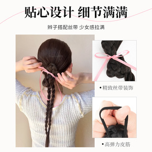 Cola de caballo trenzada larga con lazo, de fibra resistente al calor, de dos hebras con cinta, para extensiones de cabello de mujer - Product Image 4