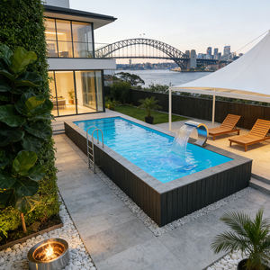 Piscine d'inspiration japonaise avec des éléments en bambou et une ponton en pierre - Product Image 1