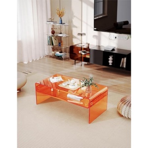 Homary Acrylic End <strong>Table</strong> Round Side <strong>Table</strong> Acrylic <strong>Record</strong> <strong>Player</strong> <strong>Table</strong> with Storage Shelf Clear Side Nightstand (Orange) - Product Image 4