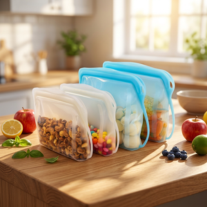 Sacs de conservation alimentaire en silicone réutilisables avec fermeture éclair, 500 ml et 1000 ml, sans BPA, étanches - Product Image 1