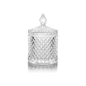 Hot Selling <b>Clear</b> Glass Embossed Mongolian Yurt Vessel Candy Dessert Jar Flip Top Lid Microwavable Carton 300ml Large Capacity - Product Image 1