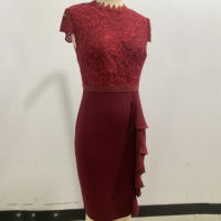 Sortie d'usine col haut manches courtes robes en dentelle couleur pure robes de soirée décontractées mariée tissu en mousseline de soie motif imprimé