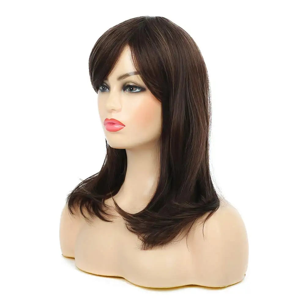 Short Mixed Color Synthetic Women Wig Medium Length Natural Looking Hair Wigs Light Brown and Light Blonde