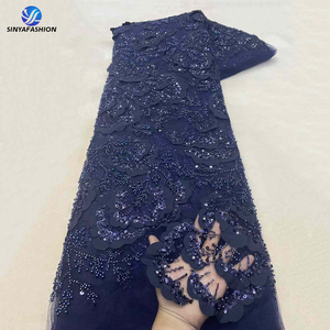 Sinya Sang Trọng Nặng Đính Cườm 3D Ren 5 Yards Đen Phi Thêu Sequins Pháp Ren Vải Sexy Phong Cách Đám Cưới - Product Image 5