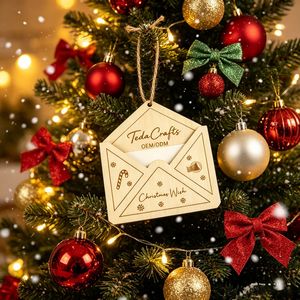 Decorazione Natalizia <span class=keywords><strong>in</strong></span> <span class=keywords><strong>Legno</strong></span> Tagliato al Laser, Lettera per Babbo Natale con Busta, Ornamento <span class=keywords><strong>da</strong></span> Appendere - Product Image 5