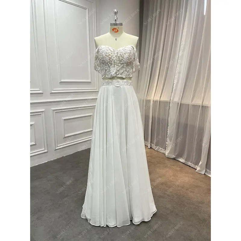 Supplier Lace Off Shoulder Sweetheart Bolero Chiffon Skirt 2 Pieces Cheap Ivory Wedding Dresses Bride Simple Civil Gown Elegant