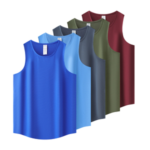 Wholesale Trendy Summer Seven Color Round Neck Gym Vest Large Cuff Curved Hem Men Sports tank Top - Product Image 6