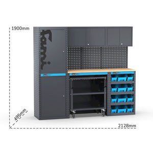 Fami Garage 391 G08 Mobilier d'atelier 2128mm avec 2 armoires, chariot et 12 conteneurs - Product Image 2