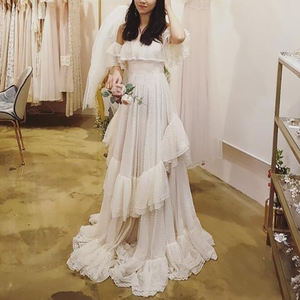 1041 # fanweimei שמלת כלה bohemian שמלת כלה את הכתף ללא גב קו כלה שמלות כלה שרוולים קצרים שמלת כלה - Product Image 6