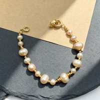 Bracelet en perles d'eau douce naturelles plaqué or pour femmes, bracelet à perles baroques réglable, nouveau design, bracelet en perles