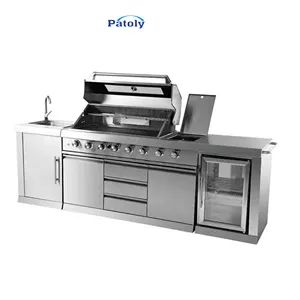 Thép không gỉ chất lượng cao than và gas BBQ grills với bồn rửa tủ lạnh ngoài trời bếp nướng lò