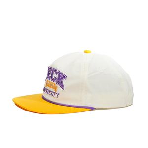 Custom <b>White</b> Yellow Unstructured <b>Flat</b> Embroidery logo <b>Caps</b> 5 Panel Nylon Snapback Hats - Product Image 3