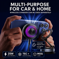 Support magnétique sans fil QI2.2 pour bureau et voiture avec refroidissement semi-conducteur et charge rapide 25W à séparation double face