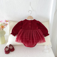 Robe-Body Rouge pour Bébé Fille, à Manches Longues en Tulle Superposé, pour Fête du 1er Anniversaire, Combinaison de Soirée pour Nouveau-né