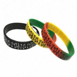 Custom Colorful <b>rainbow</b> Silicone Wristband Colour Mixture Silicone <b>Bracelets</b> with Debossed - Product Image 1