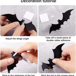 Decoración de Halloween, Adhesivos de Pared con Diseño de Murciélagos 3D, Suministros para Decoración de Fiestas, Adhesivos de Araña Negra para Ramo de Halloween - Product Image 4