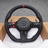 Volant BMW MSport M1M2 avec bande centrale rouge, coutures tricolores, palettes de changement de vitesse, cuir perforé, forme D, amélioration pour la plupart des modèles