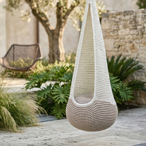 Fauteuil suspendu en forme de larme Ropecube, chaise en corde de polyester tressée à la main pour l'intérieur, l'extérieur, la terrasse, le balcon, le <span class=keywords><strong>jardin</strong></span>, la détente - Product Image 3