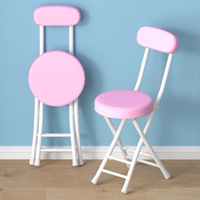 Chaise de Salle à Manger Pliante pour la Maison, Petit Tabouret Rond en Métal avec Dossier, Chaise Simple et Portable