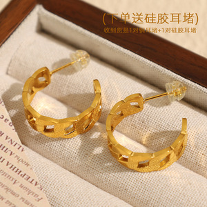 Pendientes de Aro Geométricos Chapados en Oro, Aleación de Zinc, Joyería de Moda para Mujer, Talla 7, No Ajustables - Product Image 3